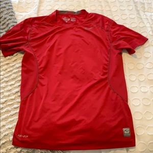 Men’s Red Nike Pro Combat Dri-Fit Fitted Shirt